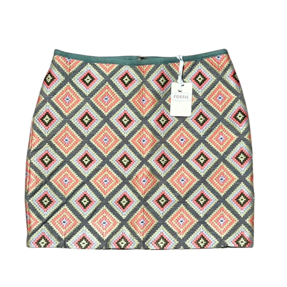 Fossil Frida Heavily Embroidered Diamonds Squares Mini Skirt